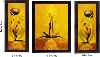 eCraftIndia Set Of 3 Abstract Dancing Girls Matt Textured Framed Uv Art Print Oil 14 inch x 11 inch Painting(With Frame, Pack of 3)
