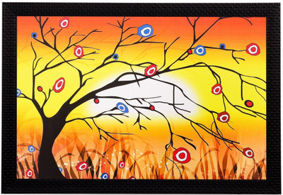 eCraftIndia Abstract Tree and Leaves Canvas 14 inch x 20 inch Painting(With Frame)