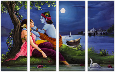 SAF RADHA KRISHNA PREMIUM LARGE 4 PANEL PAINTING Ink Painting(24 inch x 36 inch)