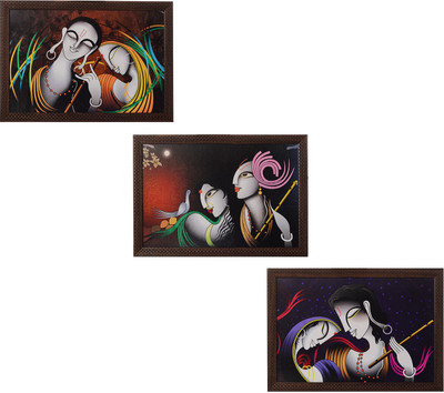 eCraftIndia Set Of 3 Radha Krishna Decorative Showpiece  -  50 cm(Wood, Multicolor)