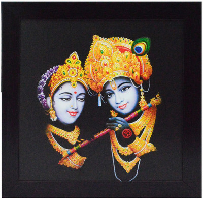 eCraftIndia Radha Krishna Playing Flute Decorative Showpiece  -  29 cm(Wood, Multicolor)