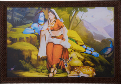 eCraftIndia Radha Krishna Satin Matt Texture UV Canvas 14 inch x 20 inch Painting(With Frame)