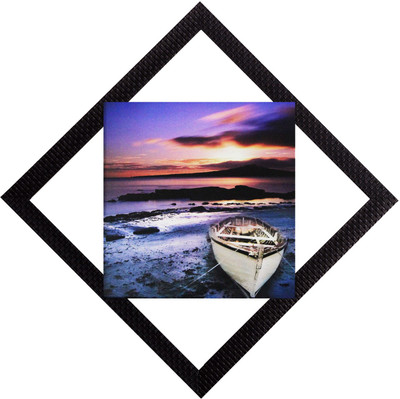 eCraftIndia Sunset & Beach View Satin Matt Textured UV Art Canvas 12 inch x 12 inch Painting(With Frame)