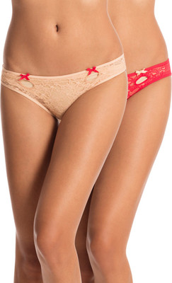 PrettySecrets Women Bikini Red, Beige Panty(Pack of 2, Red;nude