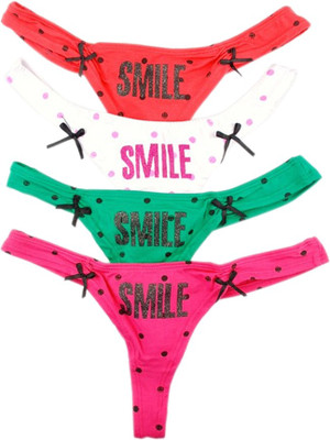 

PrettySecrets Smile Cotton Women's Thong Multicolor Panty(Pack of 4)