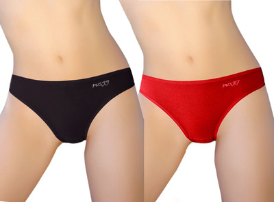 Pusyy Women Bikini Red, Black Panty(Pack of 2)