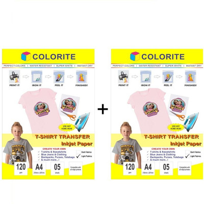 

Colorite 120gsm Tshirt Fabrics Inkjet Unruled A4 Transfer Paper(Set of 2, White)