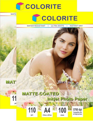 

Colorite 110gsm Sheets Matte Coated Paper Inkjet Unruled A4 Printer Paper(Set of 2, White)