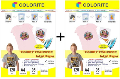 

Colorite 120gsm Tshirt Dark Fabrics Inkjet Unruled A4 Transfer Paper(Set of 2, White)