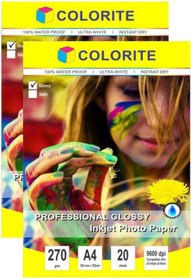 

Colorite 270gsm Resin Coated Professional Inkjet Unruled A4 Photo Glossy Waterproof paper(Set of 2, White)