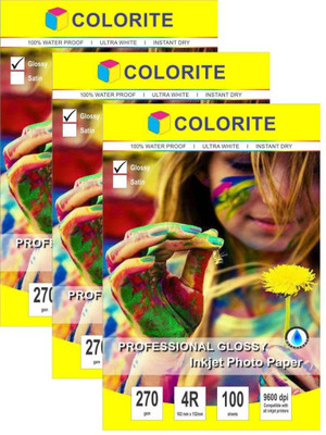 

Colorite 270gsm Rc Inkjet Waterproof Unruled 4R Photo Paper(Set of 3, White)