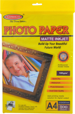 Bambalio Matt Coated 100 Gsm ,100 Sheets, BMP 100-100 A4 Photo Paper(Set of 1, White)