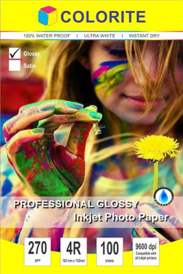

Colorite 270gsm Rc Inkjet Waterproof Unruled 4R Photo Paper(Set of 1, White)