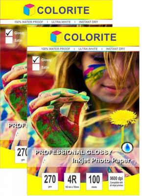 

Colorite 270gsm Rc Inkjet Waterproof Unruled 4R Photo Paper(Set of 2, White)