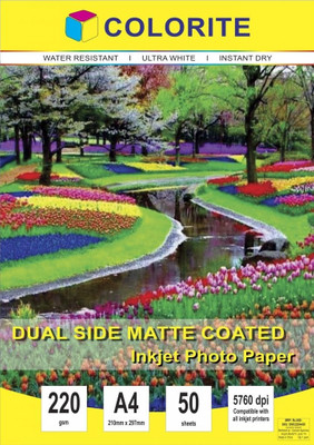 

Colorite 220gsm Sheets Dual Side Matte Coated Unruled A4 Photo Paper(Set of 1, White)
