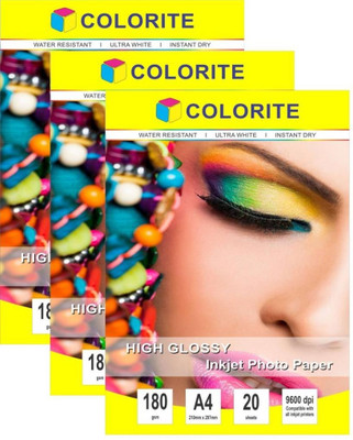 

Colorite 180gsm Sheets Cast Coated Inkjet Unruled A4 Photo Paper(Set of 3, White)