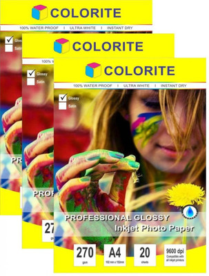 

Colorite 270gsm Rc Inkjet Waterproof Unruled A4 Photo Paper(Set of 3, White)