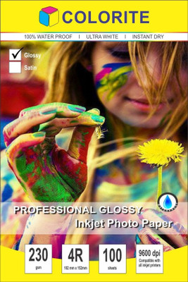 

Colorite 230gsm Rc Inkjet Waterproof Unruled 4R Photo Paper(Set of 1, White)