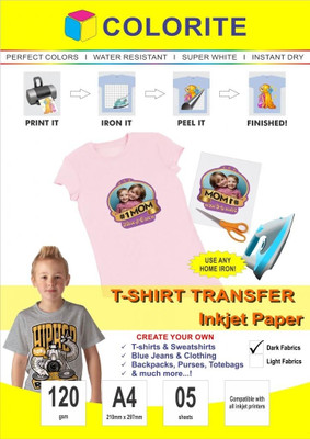 

Colorite 120gsm Tshirt Dark Fabrics Inkjet Unruled A4 Transfer Paper(Set of 1, White)