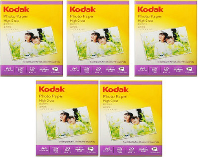 Kodak Kodak Photo Paper High Gloss 200 GSM A4 Size 100 sheets Unruled A4 Photo Paper(Set of 5, White)