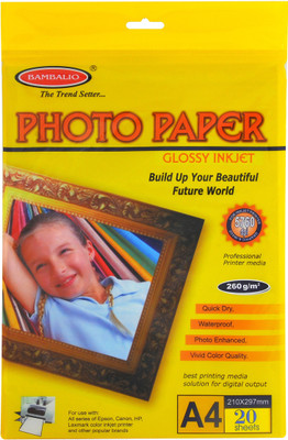 

BAMBALIO Glossy Photo Paper 260 Gsm 20 Sheets unruled A4 size Photo Paper(Set of 1, White)