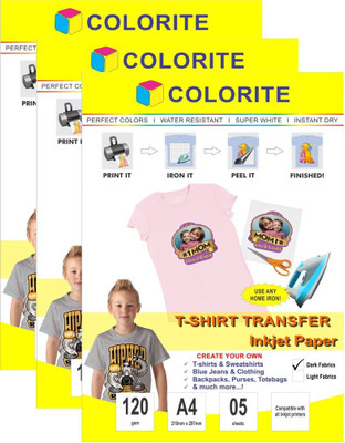 

Colorite 120gsm Tshirt Dark Fabrics Inkjet Unruled A4 Transfer Paper(Set of 3, White)