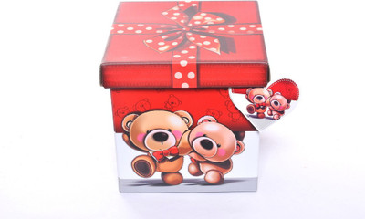 

Enwraps Couple Teddy Red Grey Gift (1Pc) 17*17*17 (LBHcm) Printed Party Box(Multicolor, Pack of 1)