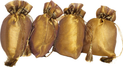 45% OFF on Encasa Home Gift Bags Solid Party Pouch(Gold, Pack of 4)