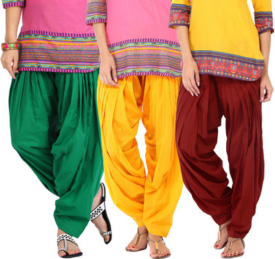 

E'Hiose Cotton Solid Patiala, Green;maroon;yellow