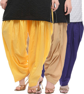 

NGT Cotton Solid Patiala, Lemon yellow;beige and royal blue