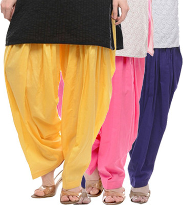 

NGT Cotton Solid Patiala, Lemon yellow;pink and royal blue