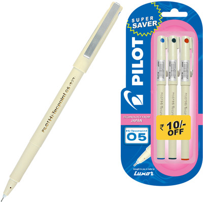 PILOT Hi-Techpoint 05 (1Blue + 1Black +1Red) Roller Ball Pen(Pack of 3)