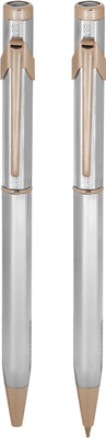 

Giftvenue Silver Textured Ball Point Pens with Designer Golden Trim Ball Pen