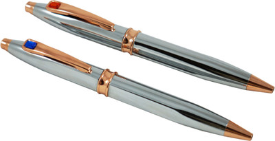 

Auteur Superior Steel Finish with Blue Diamond On Clip Pen Gift Set(Pack of 2)
