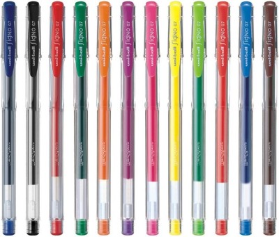 uni-ball Signo Gel Pen(Pack of 12, Blue,Black,Red,Green,Brown,Yellow,Violet,Pink,Orange,Fluroscent,Light Green)