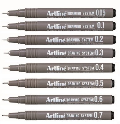 Artline 0.05MM - 0.7MM Fine Nib Black Drawing Fineliner Pen(Pack of 8, Ink Color - Black)