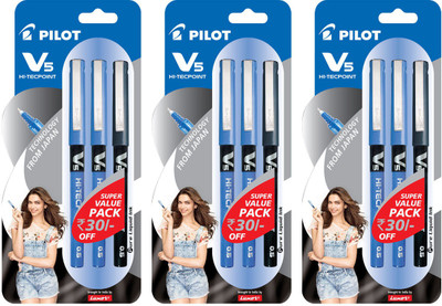 

Pilot V5 Liquid Ink Roller Ball Pen - 2 Blue + 1 Black Roller Ball Pen(Pack of 3)