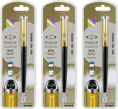 

Parker Beta Premium Gold Trim Gold Fountain Pen(Pack of 3)