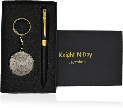 

Jaycoknit Knight N Day's Jet Fountain Black Metal Pen,Calendar Key chain Corporate Pen Gift Set(Pack of 2)