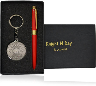 

Jaycoknit Knight N Day's Royal Red Metal Pen,Calendar Key chain Corporate Pen Gift Set(Pack of 2)