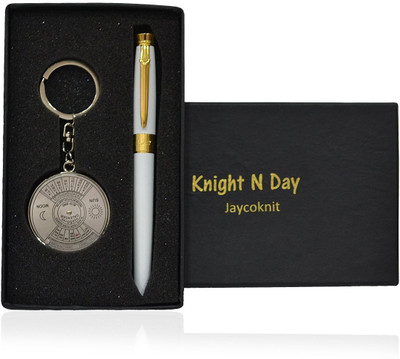 

Jaycoknit Knight N Day's Malaga White Metal Fountain Pen,Calendar Key chain Corporate Pen Gift Set(Pack of 2)