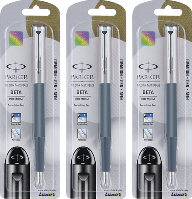 

Parker Beta Premium Chrome Trim Silver Fountain Pen(Pack of 3)
