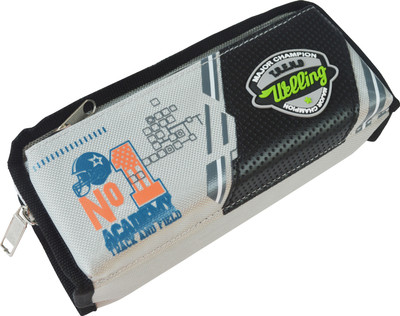 

Chrome Series Printed Art Cloth Pencil Box(Set of 1, Grey, Blue)