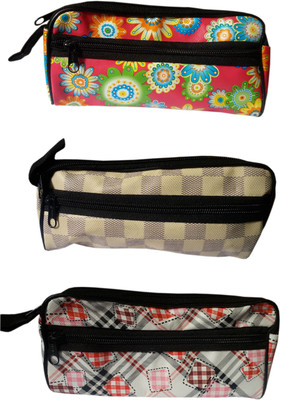

Benicia Multi Prints Flowers, Checks, Squares Art Polyester Pencil Boxes(Set of 3, Multicolor)