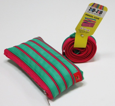 

Trio Zip It Up Case Cloth Pencil Box(Set of 1, Green with pink zip)