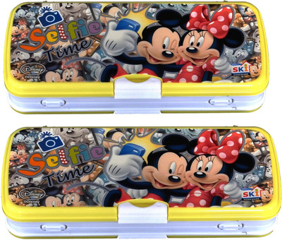 

SKI Mickey with MInnie Cartoon Art Plastic Pencil Boxes(Set of 2, YELLOW,WHITE)