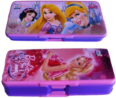 

SKI BARBIE DISNEY CARTOON Art Plastic Pencil Boxes(Set of 2, Pink, Purple)