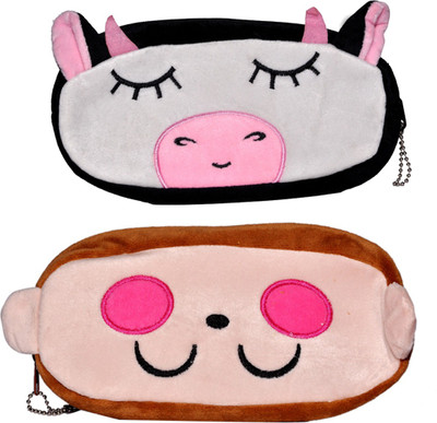 

Ave NA Cartoon Face Art Soft Fabric Pencil Boxes(Set of 2, Brown, Black)