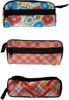 

Benicia Multi Designs Flowers, Checks, Lines Art Polyester Pencil Boxes(Set of 3, Multicolor)