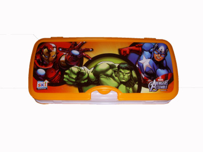 

SKI Fancy School Art Plastic Pencil Box(Set of 1, Orange, White)